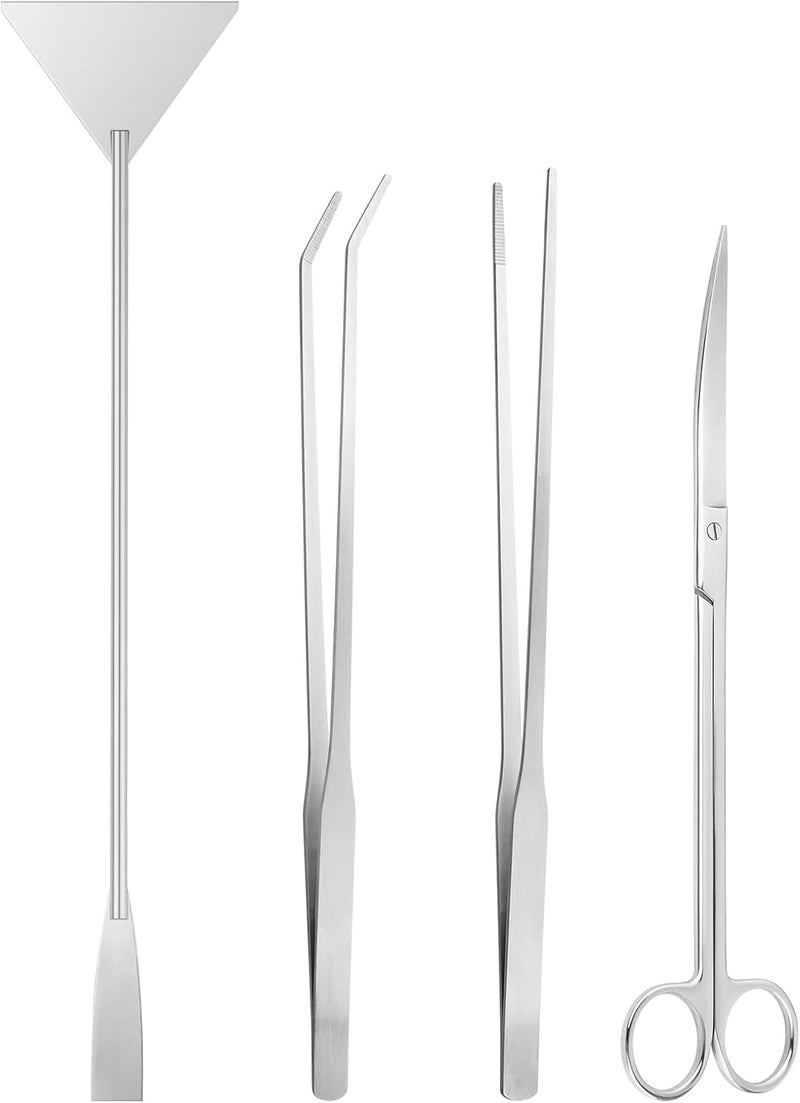Ohtomber Aquascape Tools Aquarium Kit - 4PCS Terrarium Supplies Include Long Tweezers for Terrarium, Feeding Tongs, Aquarium Scissors, Algae Scraper for Fish Tank Cleaning Plant Trimming - Image 1